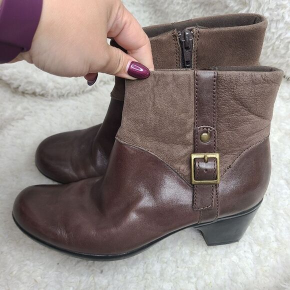 Clark’s Ingalls Dover Brown Side Zip Buckle Boots Booties. Sz‎ 7 Bendables - Picture 3 of 7